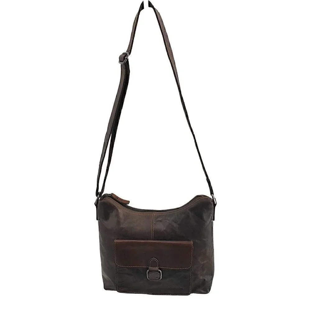 JACK GEORGES Voyager Hand-Stain Re-Tanned Buffalo Leather Flap Pocket Hobo Bag